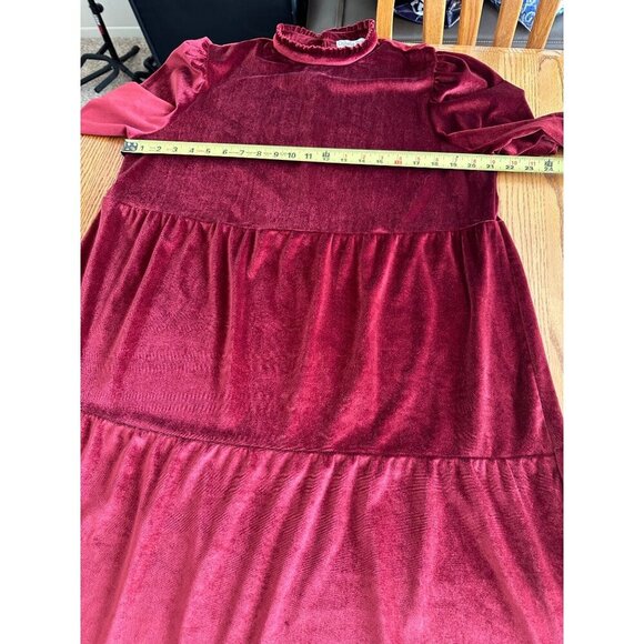 Vintage Red Velvet Ophelia Rose Dress L Long Sleeves Keyhole Back Tiered Design - Picture 7 of 11